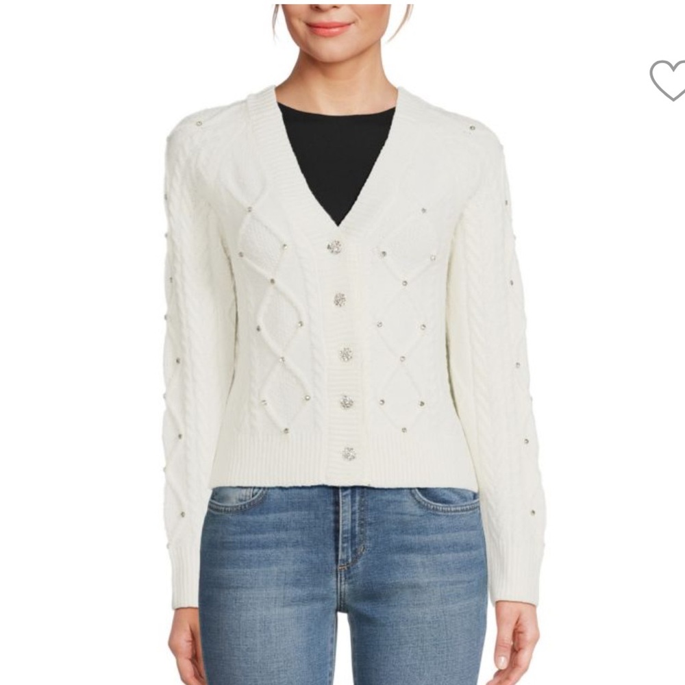Sam Edelman Danica Reversible White Embellished Sweater NWT